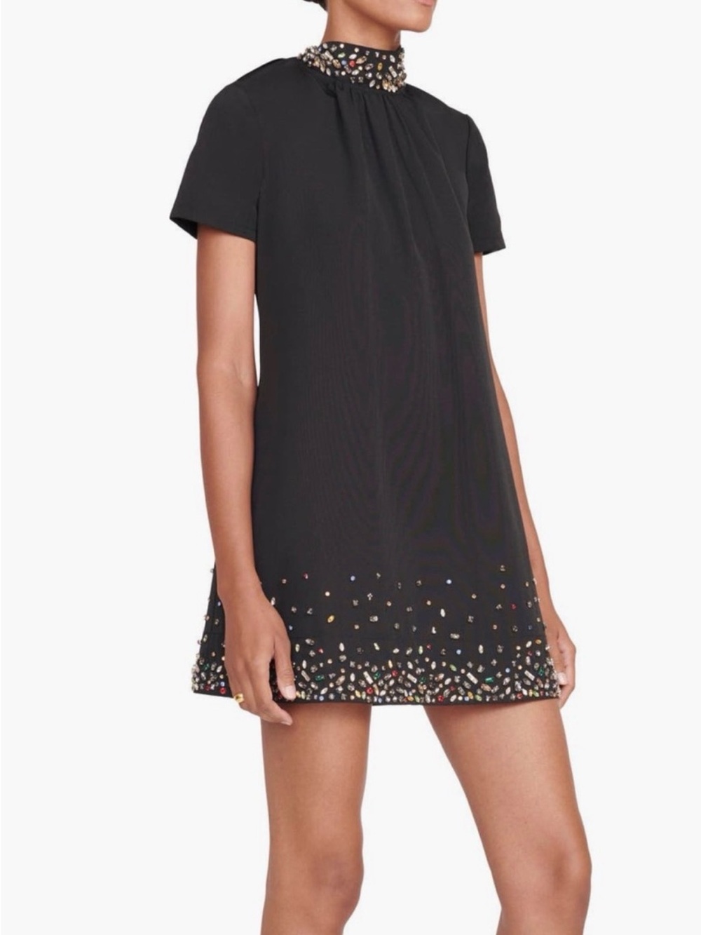 Staud ilana crystal Embellished Black Short-Sleeve Shift Dress